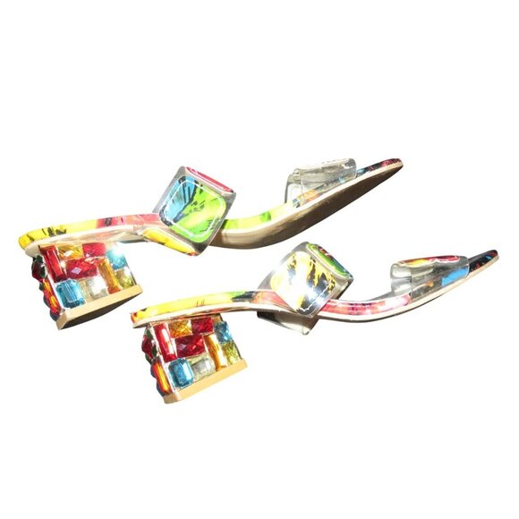 Fashion Nova vibrant multicolor square embellished chunky heeled mules 40 US 10 - Picture 6 of 11